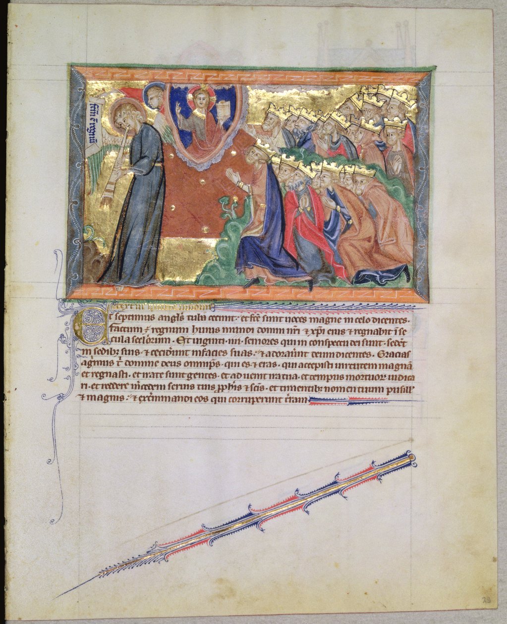 The 7th Angel Blowing His Trumpet and the 24 Elders Worshipping God, from the Gulbenkian Apocalypse, c.1265-70 by English School