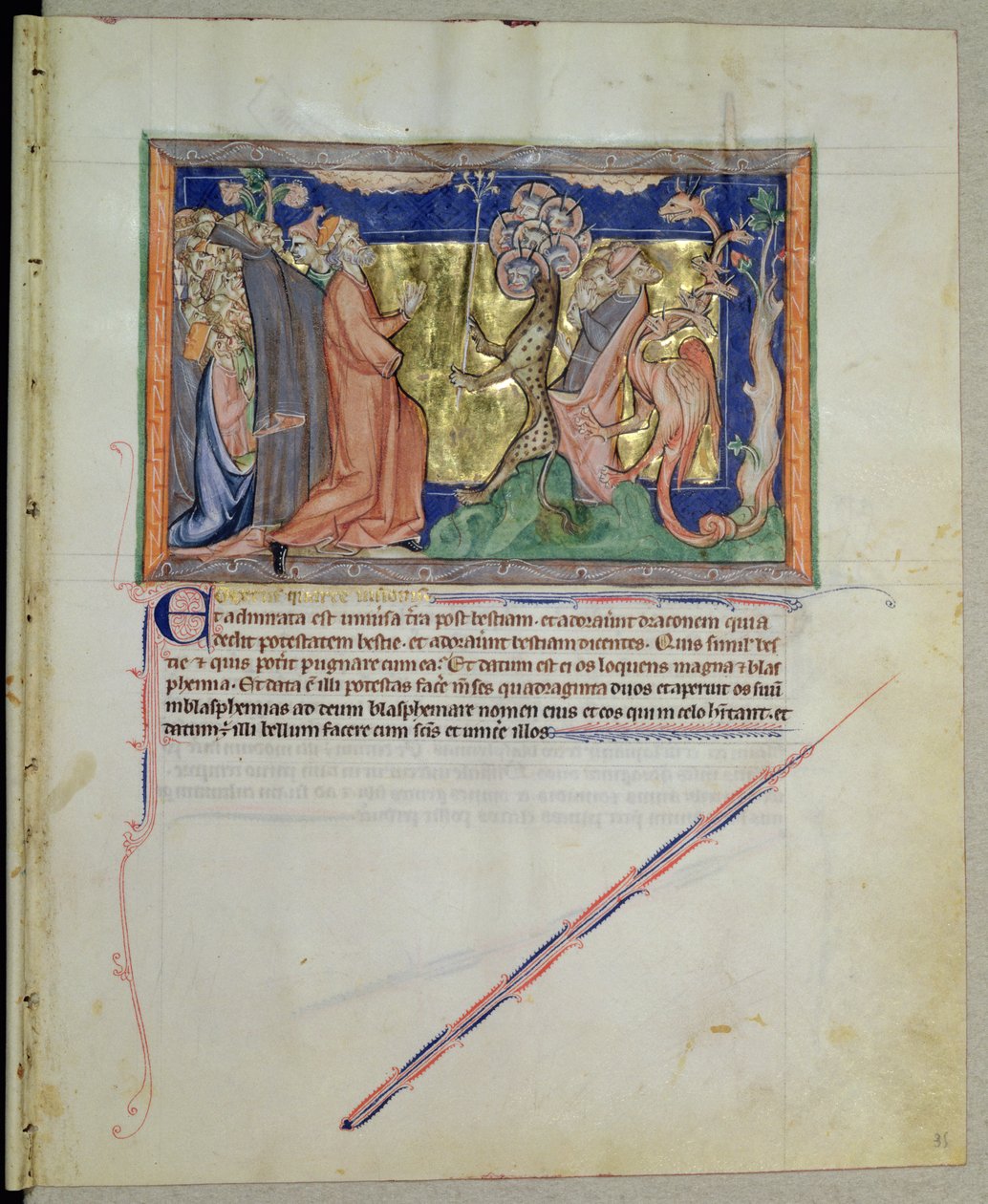 The People Worshipping the Beast and the Dragon, from the Gulbenkian Apocalypse, c.1265-70 by English School