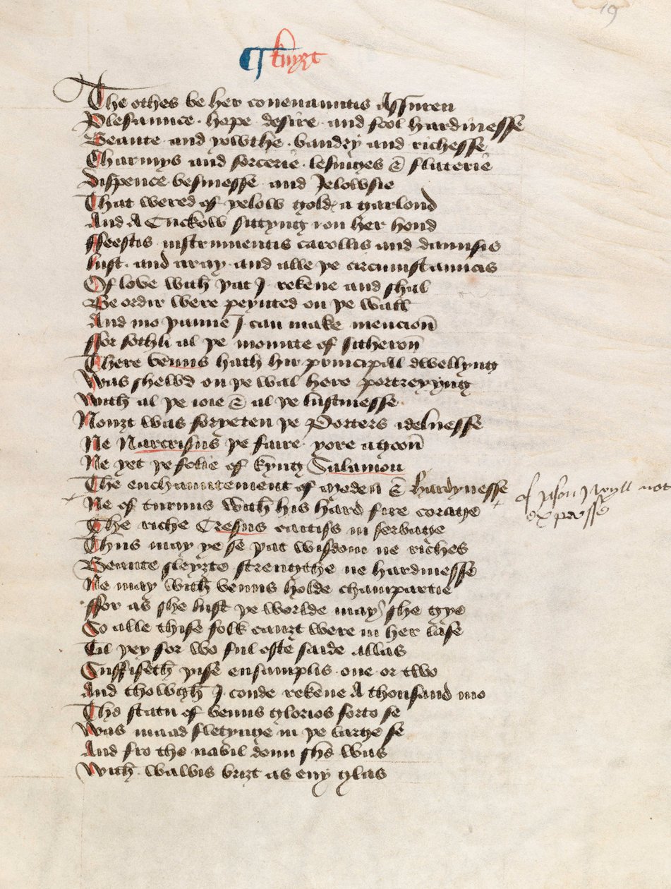 Ms. New Coll 314, f19r, The Canterbury Tales by Geoffrey Chaucer by English School