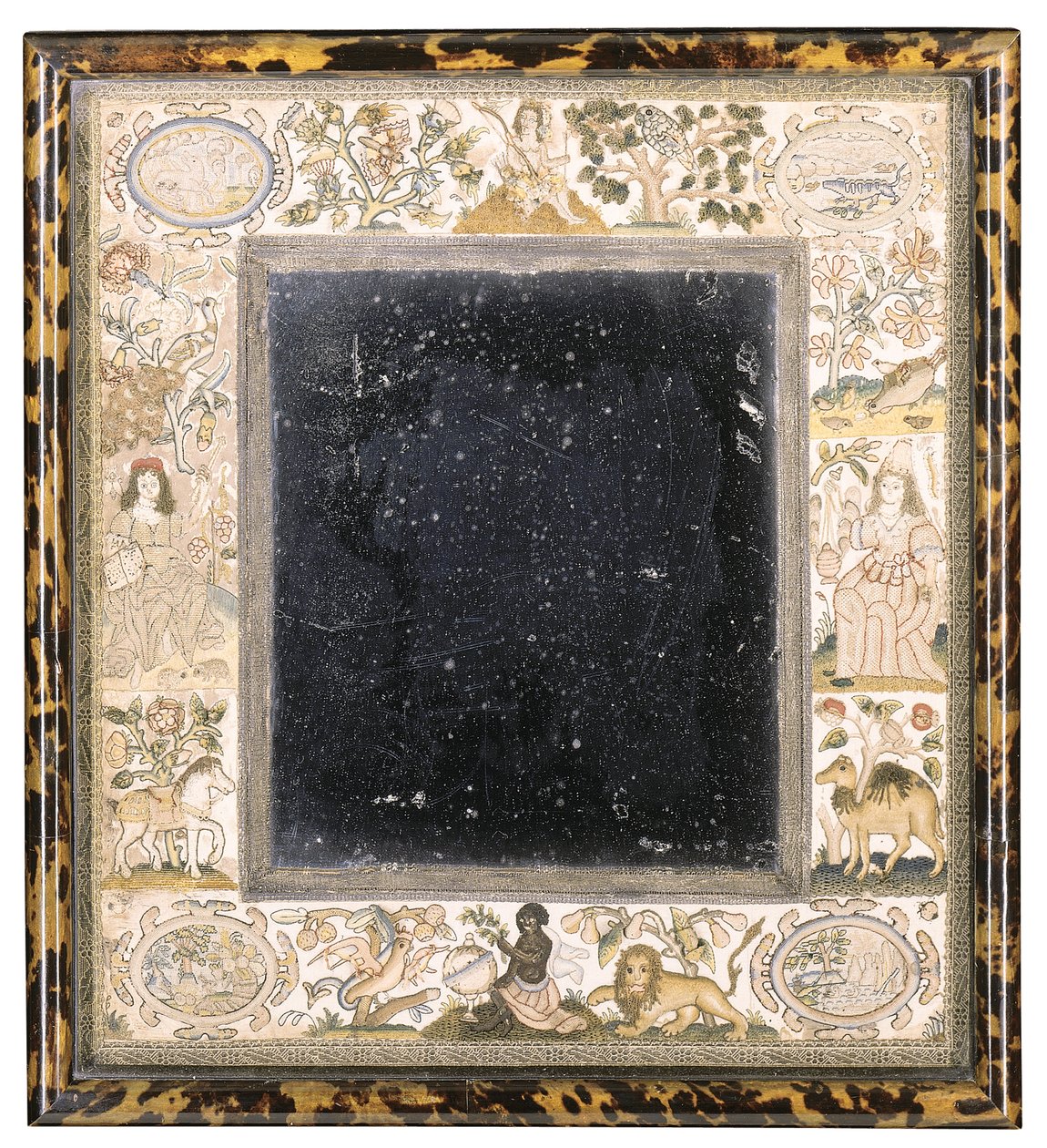 Needlework Mirror with Personifications of the Continents by English School