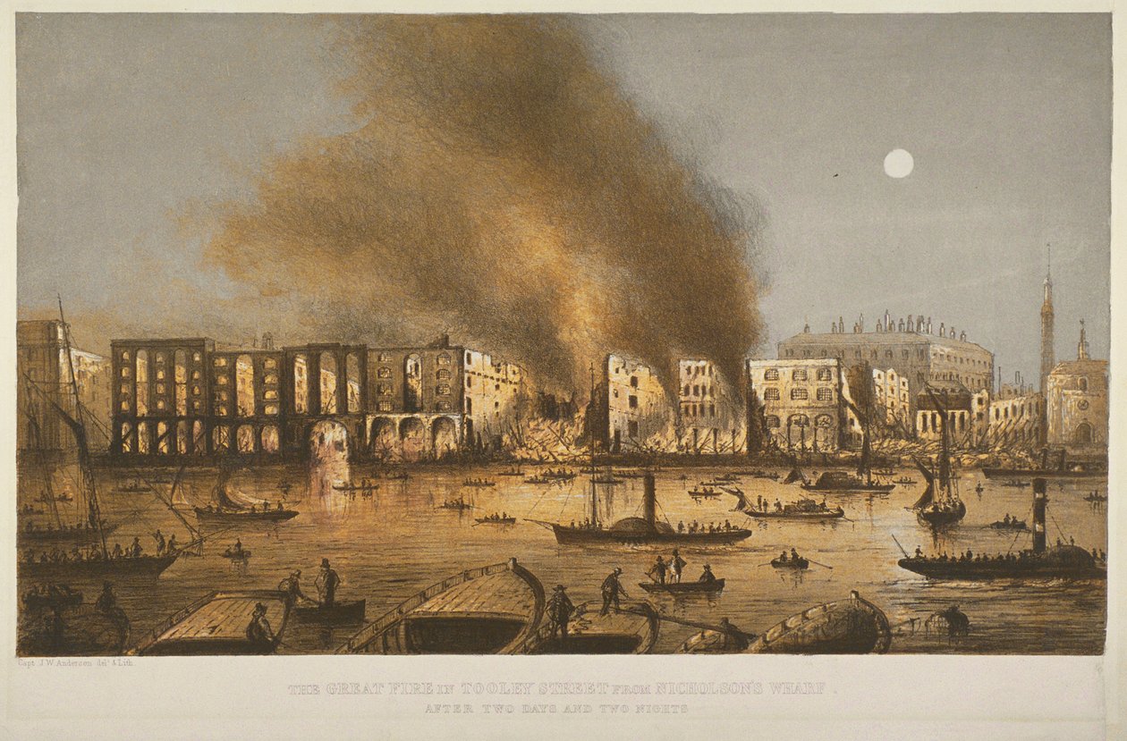 Night Time View of the 1861 Fire in Tooley Street, Bermondsey, 1861 by English School