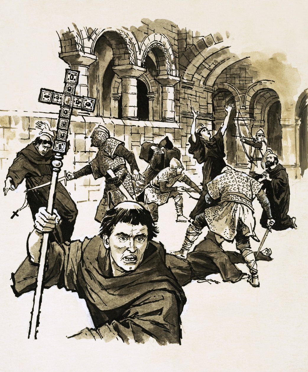 Norman soldiers killed rebellious monks in their church at Glastonbury by English School