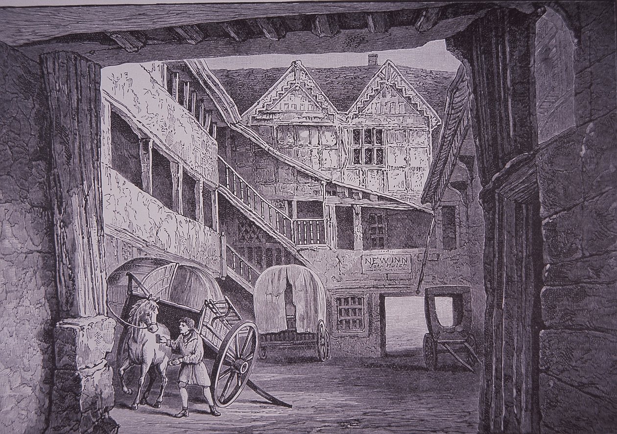 Ostler Attending Horse in Courtyard of the New Inn, Gloucester by English School