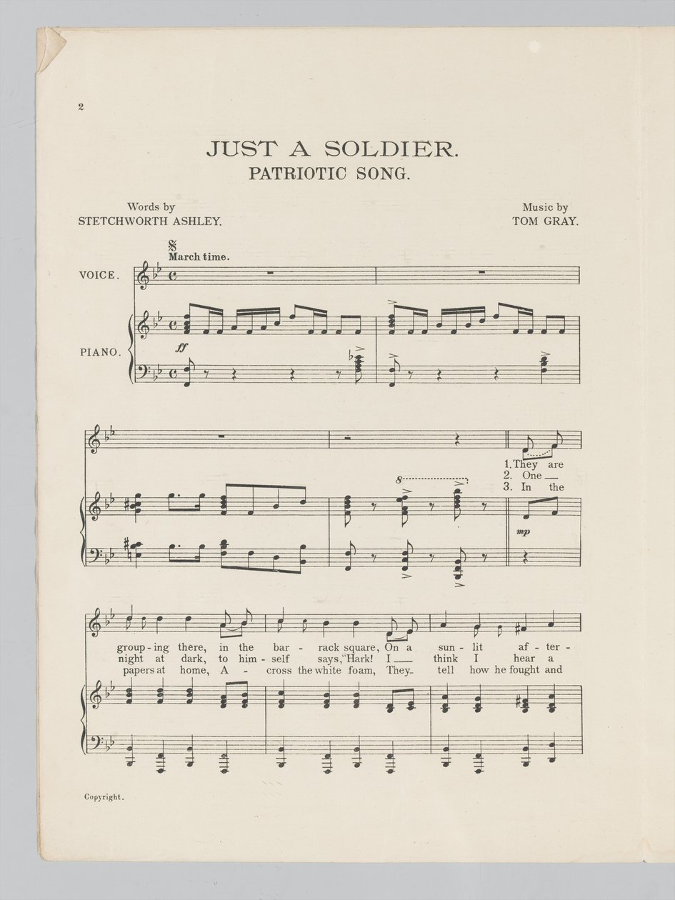 Page 2 of a musical score for the song Just a Soldier by English School