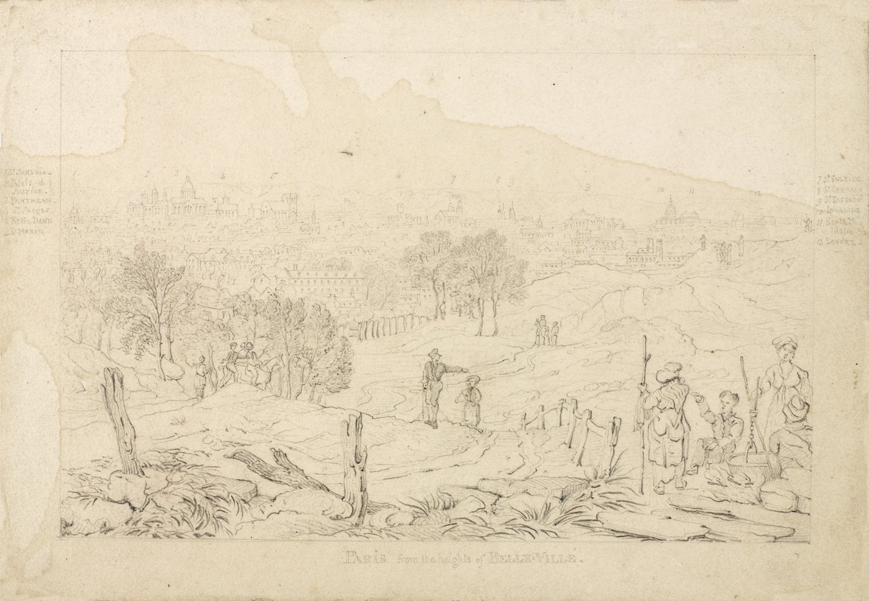 Paris from the Heights of Belle Ville, 1815 by English School