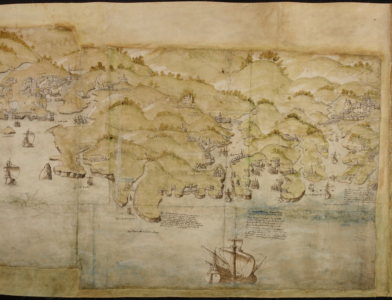 Part of a panoramic map of the coast from Land's End to Exmouth, c.1539