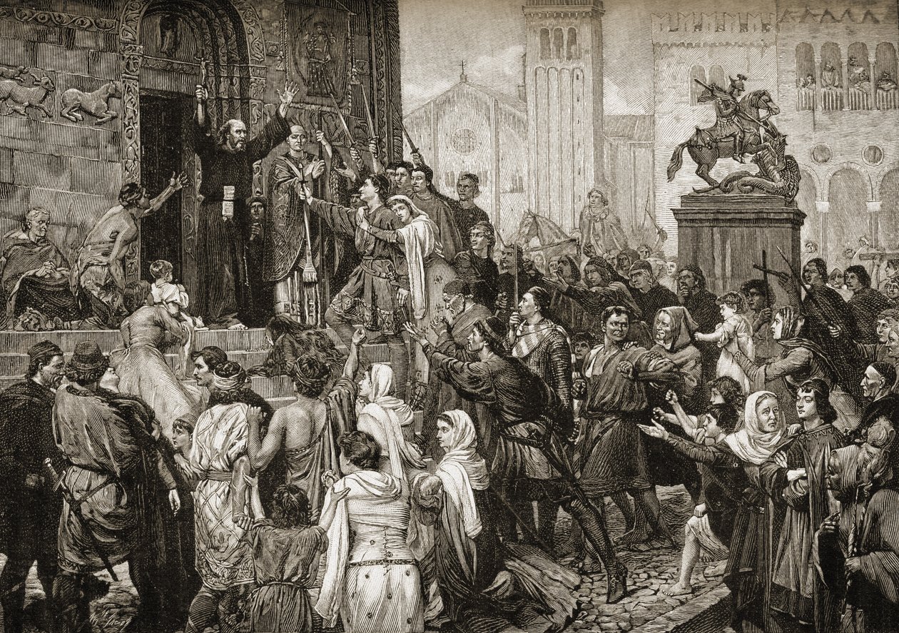 Peter the Hermit preaching during the First Crusade by English School