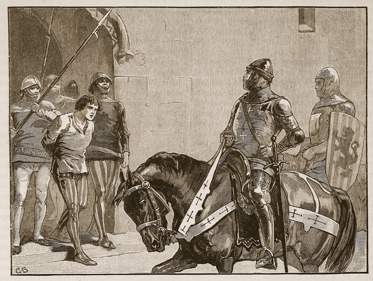 Piers Gaveston before the Earl of Warwick (Illustration from Cassell