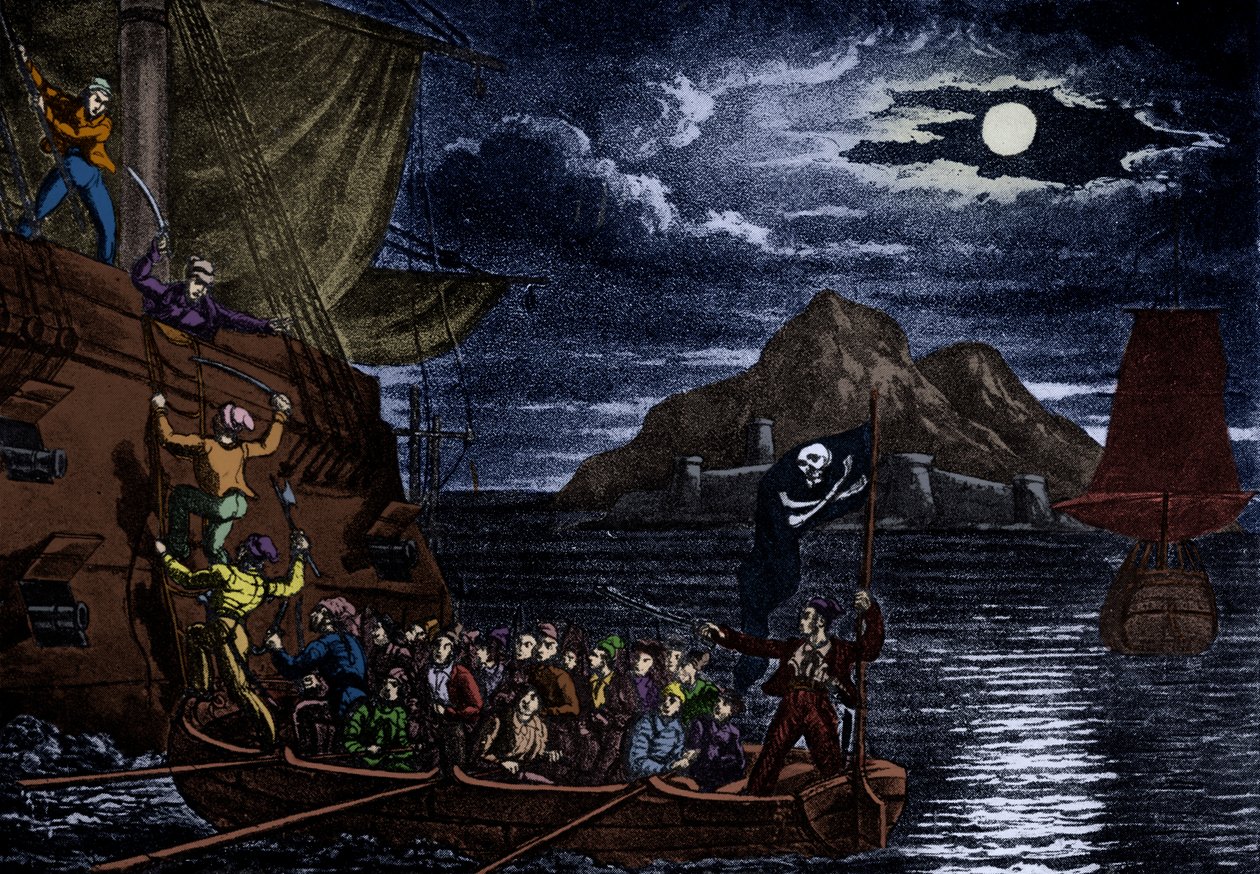 Pirates boarding a Spanish vessel, West Indies, illustration from 