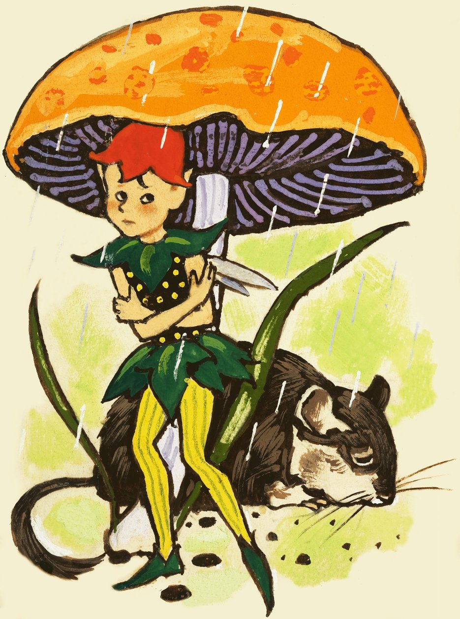 Pixie Under a Mushroom by English School