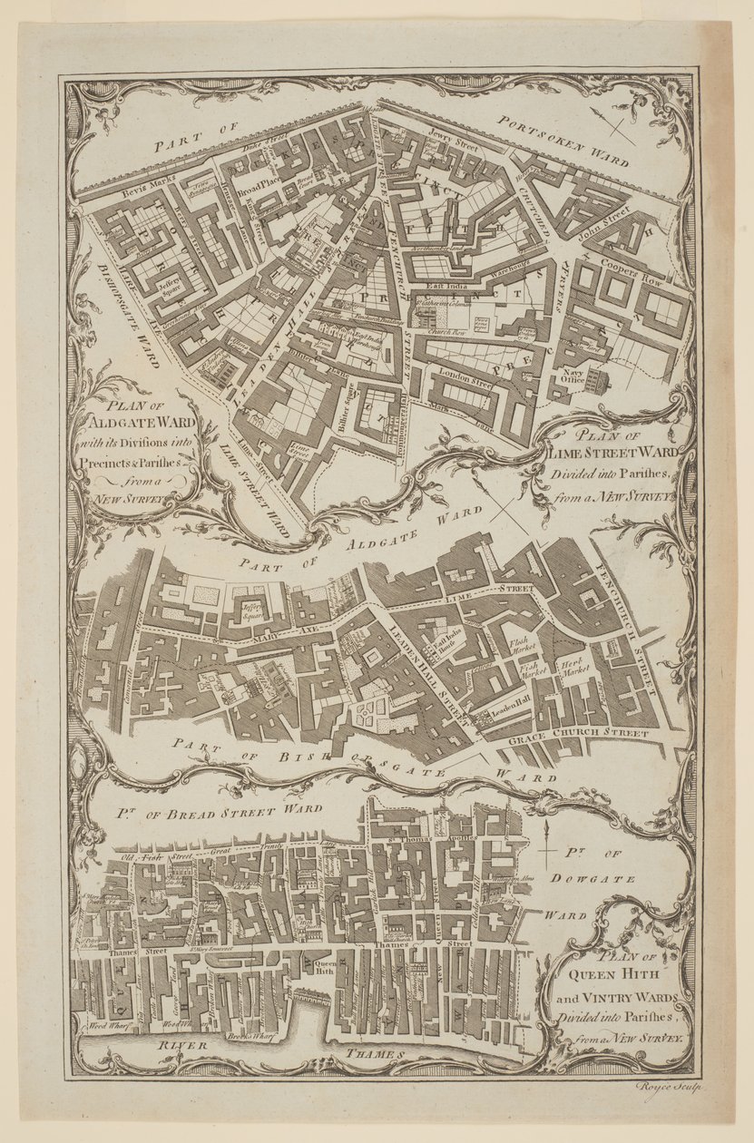 Plan of Queen Hith and Vintry Wards Divided into Parishes from a New Survey by English School