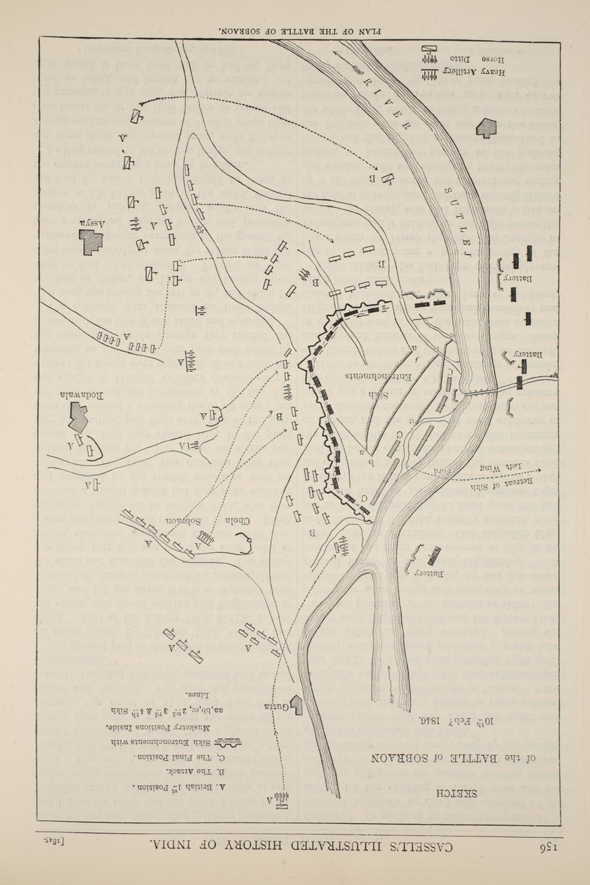 Plan of the Battle of Sobraon, 10th February 1846, illustration from Cassell