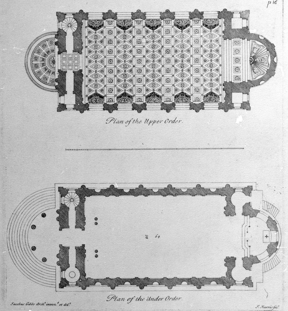 Plan of the Upper and Lower Orders of St. Marys Le Strand, Westminster, 1720 by English School