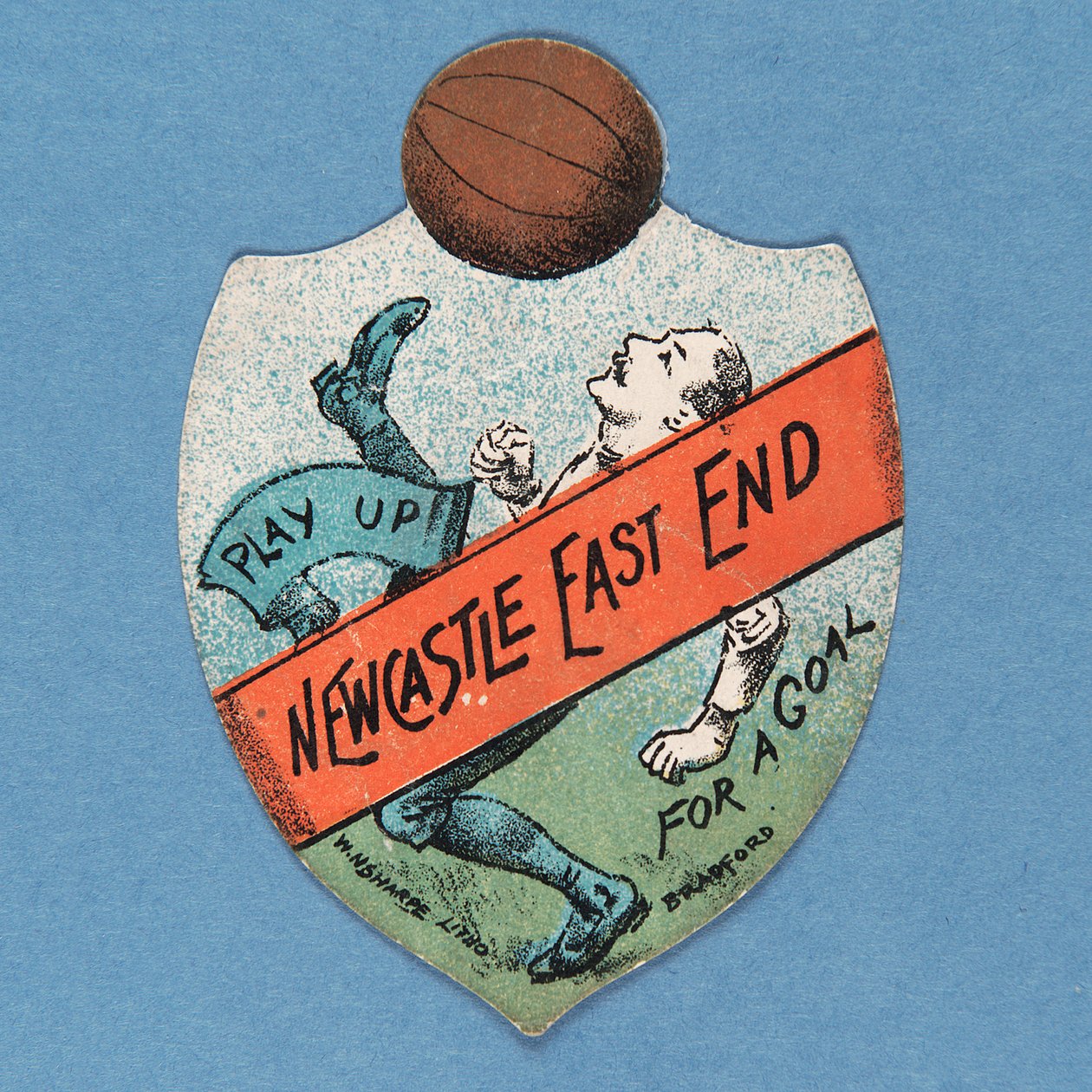 Play Up Newcastle East End For A Goal, Baines Card in the Shape of a Shield, 1880-89 by English School