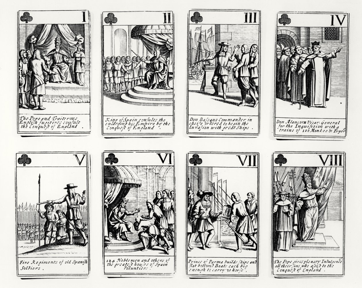 Playing cards depicting events from the Spanish Armada by English School