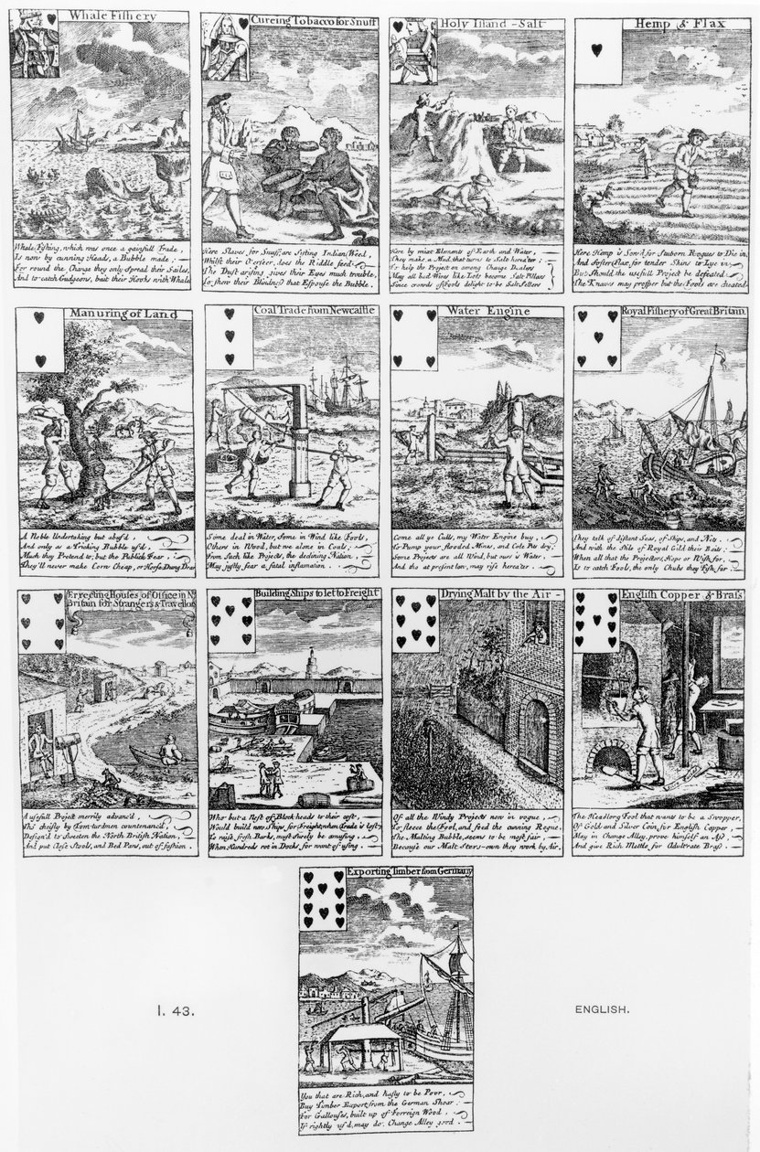 Playing Cards Satirizing Bubble Ventures, c.1720 by English School