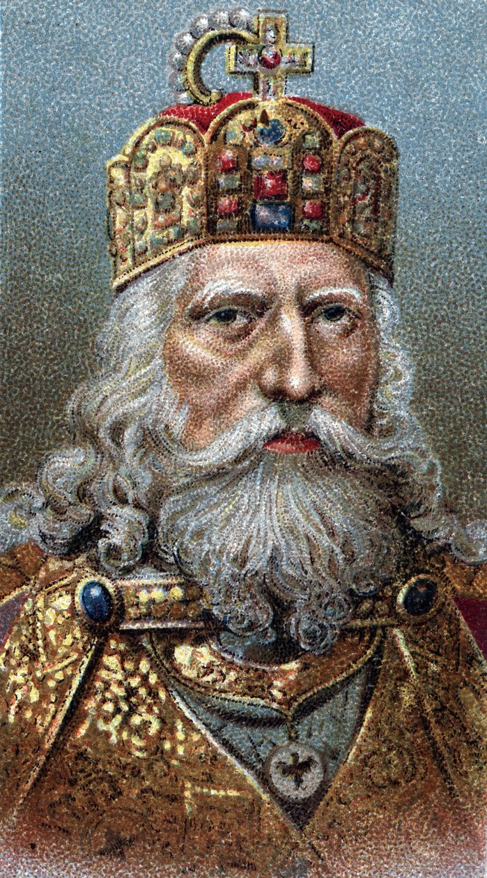 Portrait of Charlemagne (742-814), King of the Franks - From series Leaders of Men - Chromolithography - English School, 20th century by English School