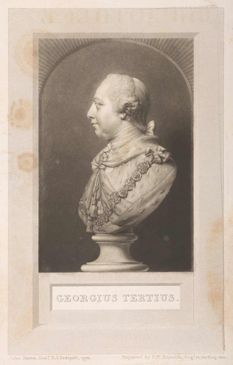 Portrait of George III from a bust, from Frederick Augusta Barnard, Bibliothecae regiae catalogus, volume I, frontispiece by English School