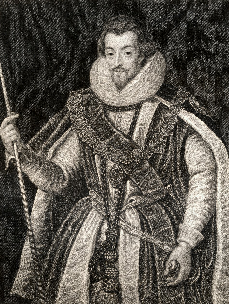 Portrait of Robert Cecil, 1st Earl of Salisbury (1563-1612), from Lodges British Portraits, 1823 by English School