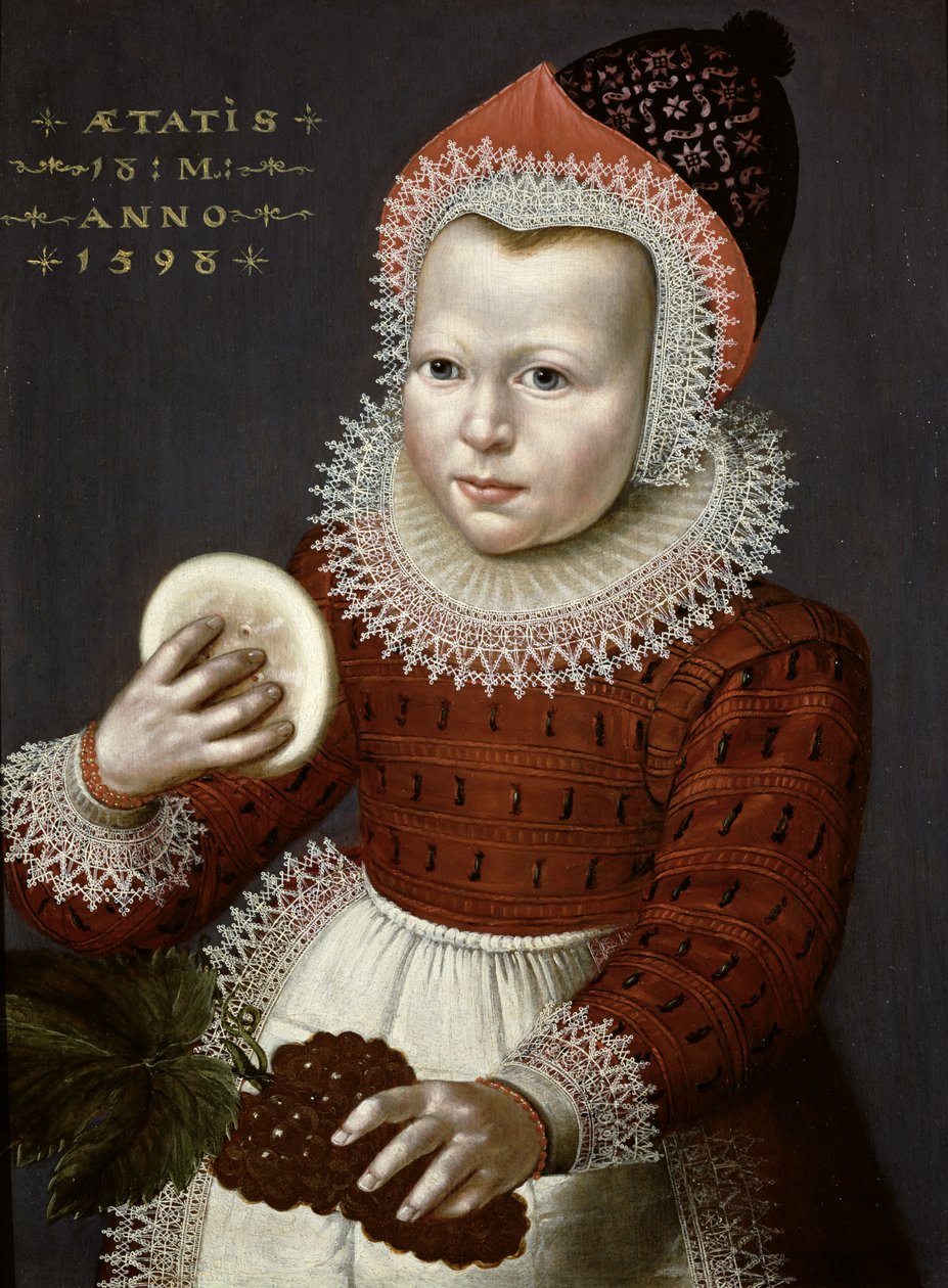 Portrait of a Young Girl Holding Bread and Grapes by English School