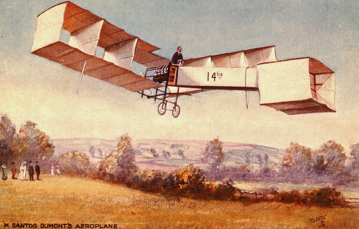 Postcard depicting the Santos-Dumont 14-bis aeroplane, c. 1910 by English School