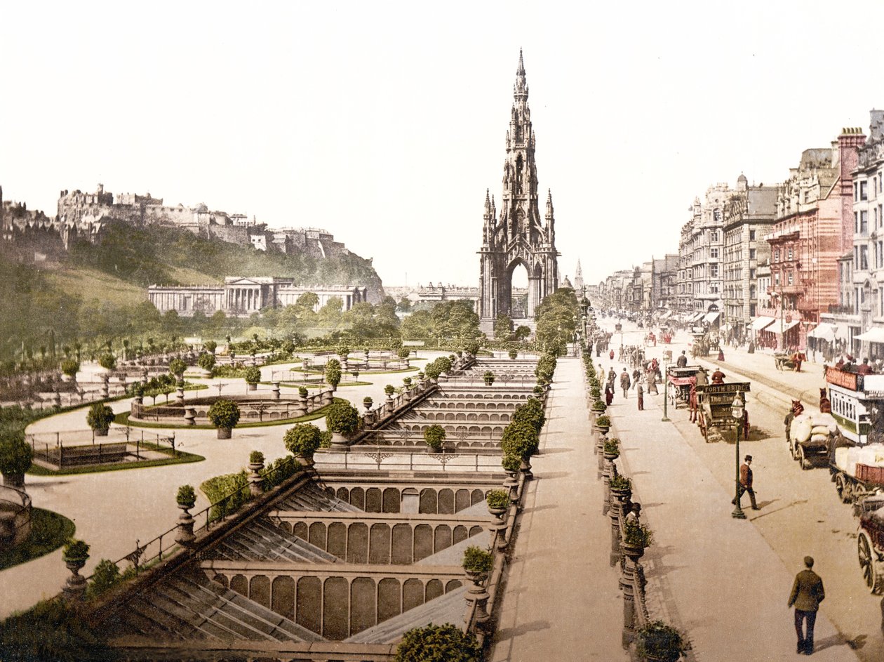 Princes Street, the Castle and Scott Monument, Edinburgh by English School