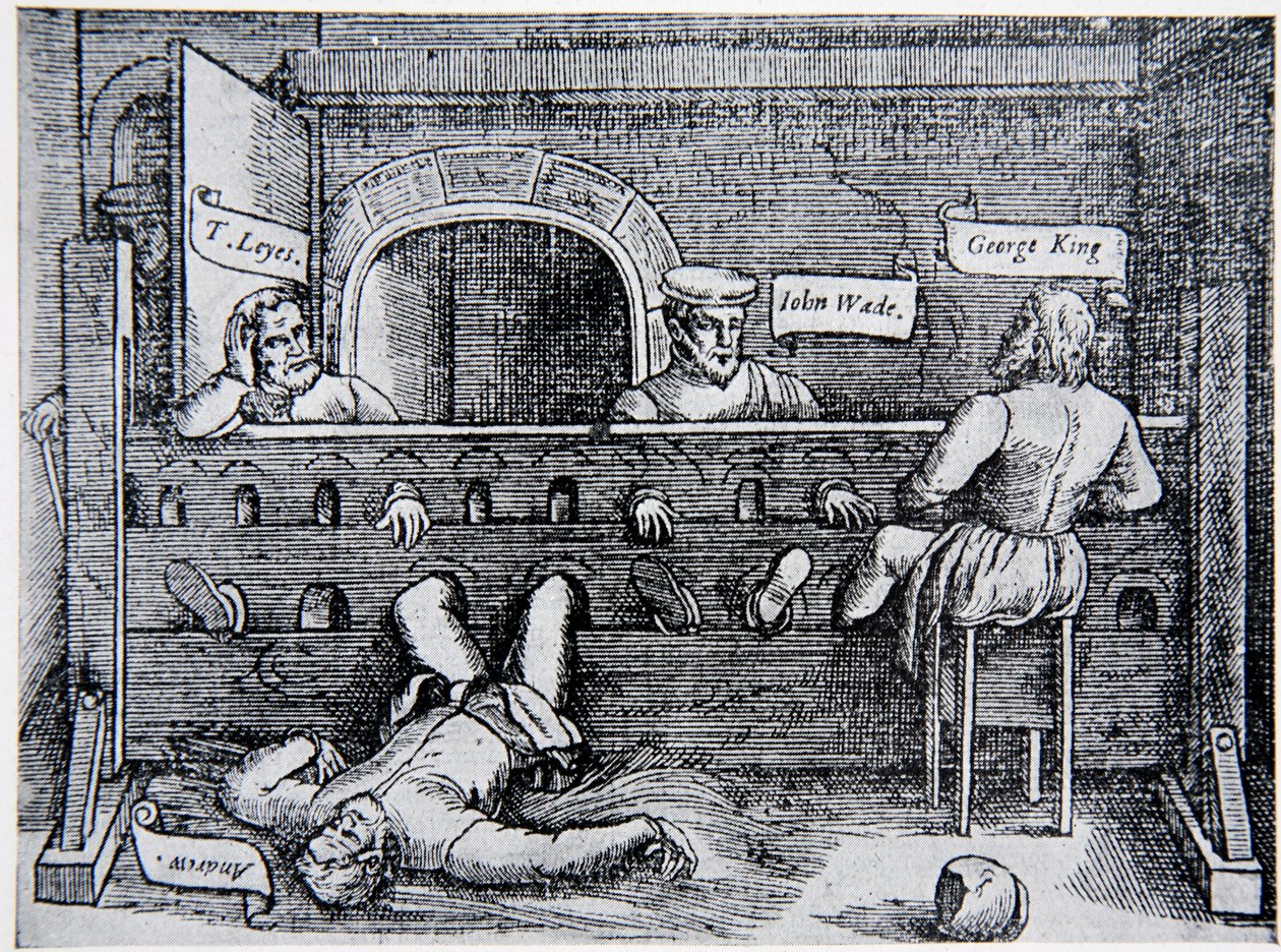 Prisoners in the Lollards Tower, from Acts and Monuments by John Foxe, 1563, illustration from The History of the Nation by English School
