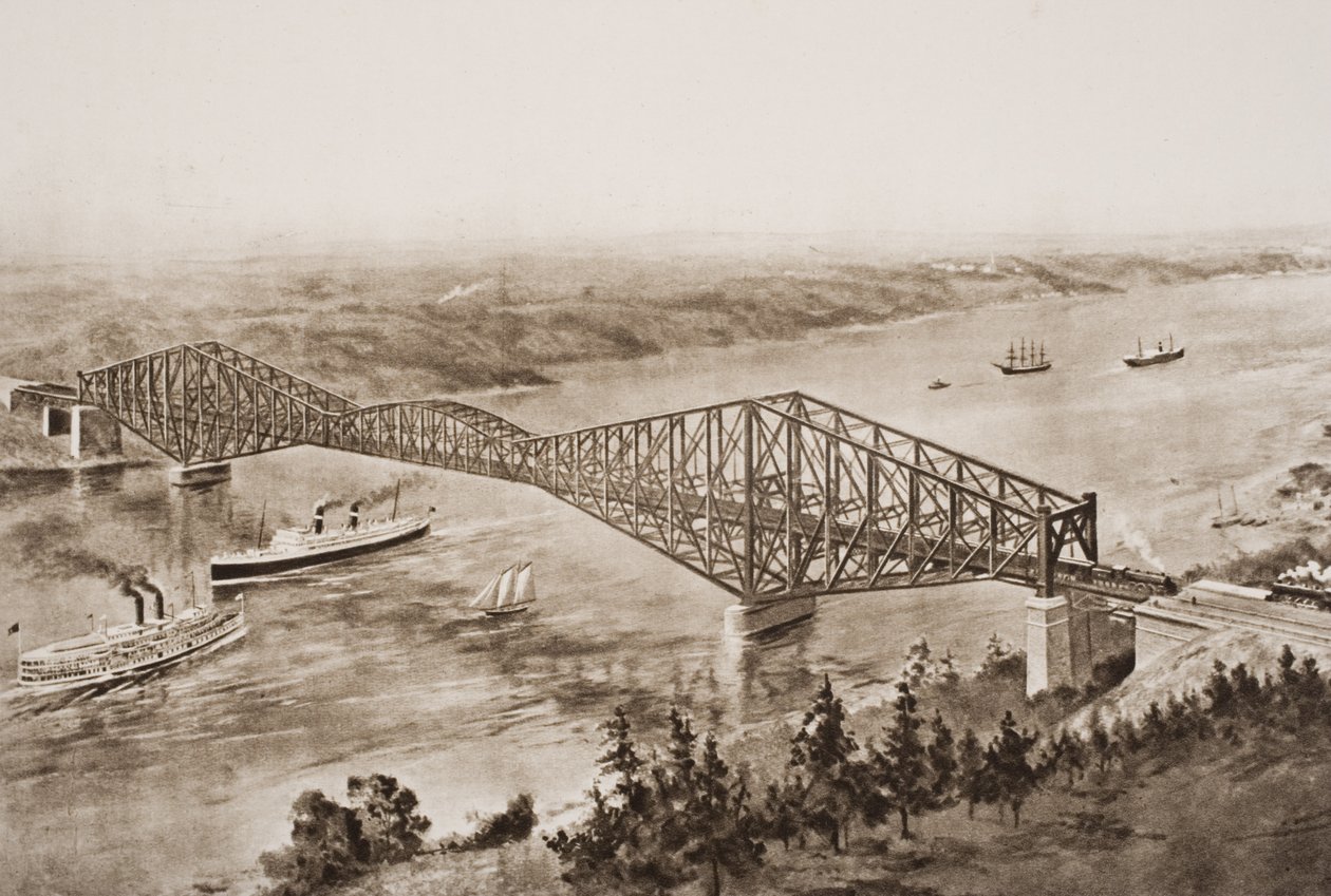 Quebec Bridge over the St. Lawrence River, Canada by English School