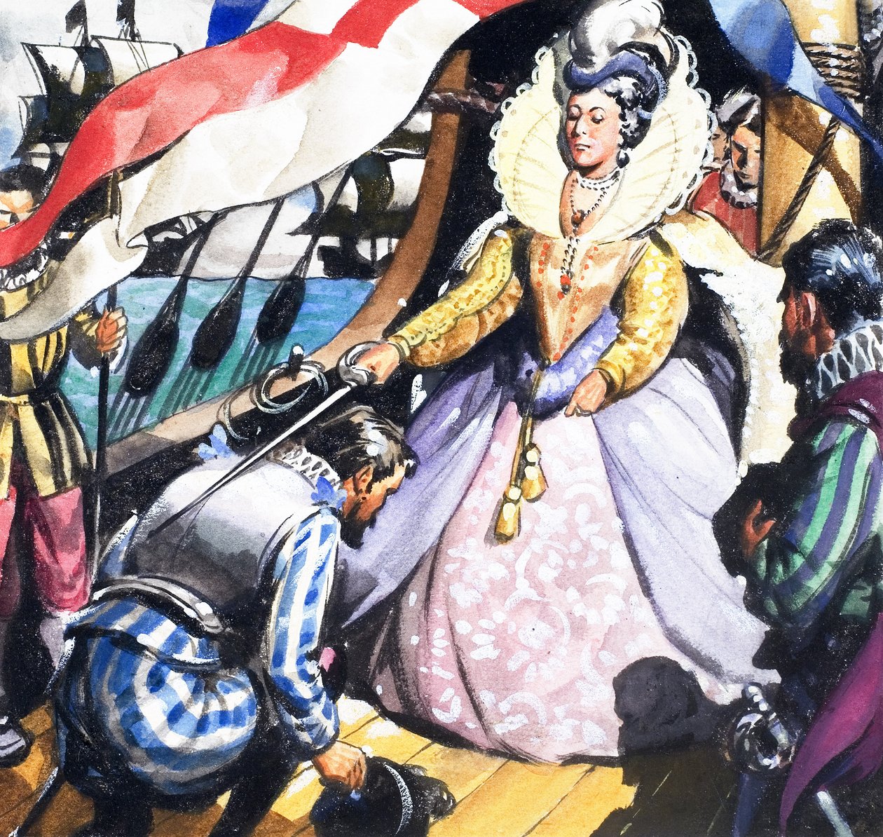 Queen Elizabeth and Francis Drake by English School