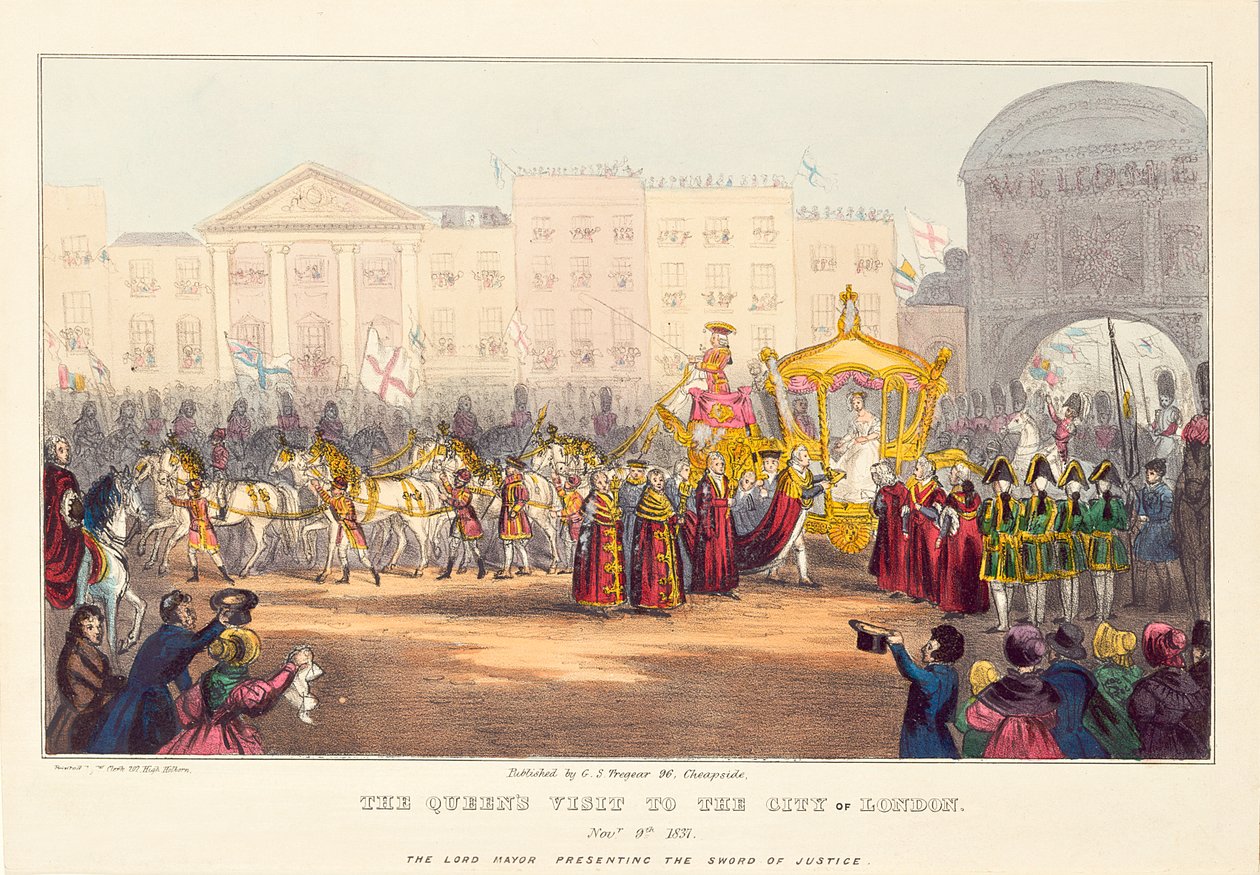 Queen Victoria entering the City of London at Temple Bar, engraved by G. Tregear, 1837 by English School