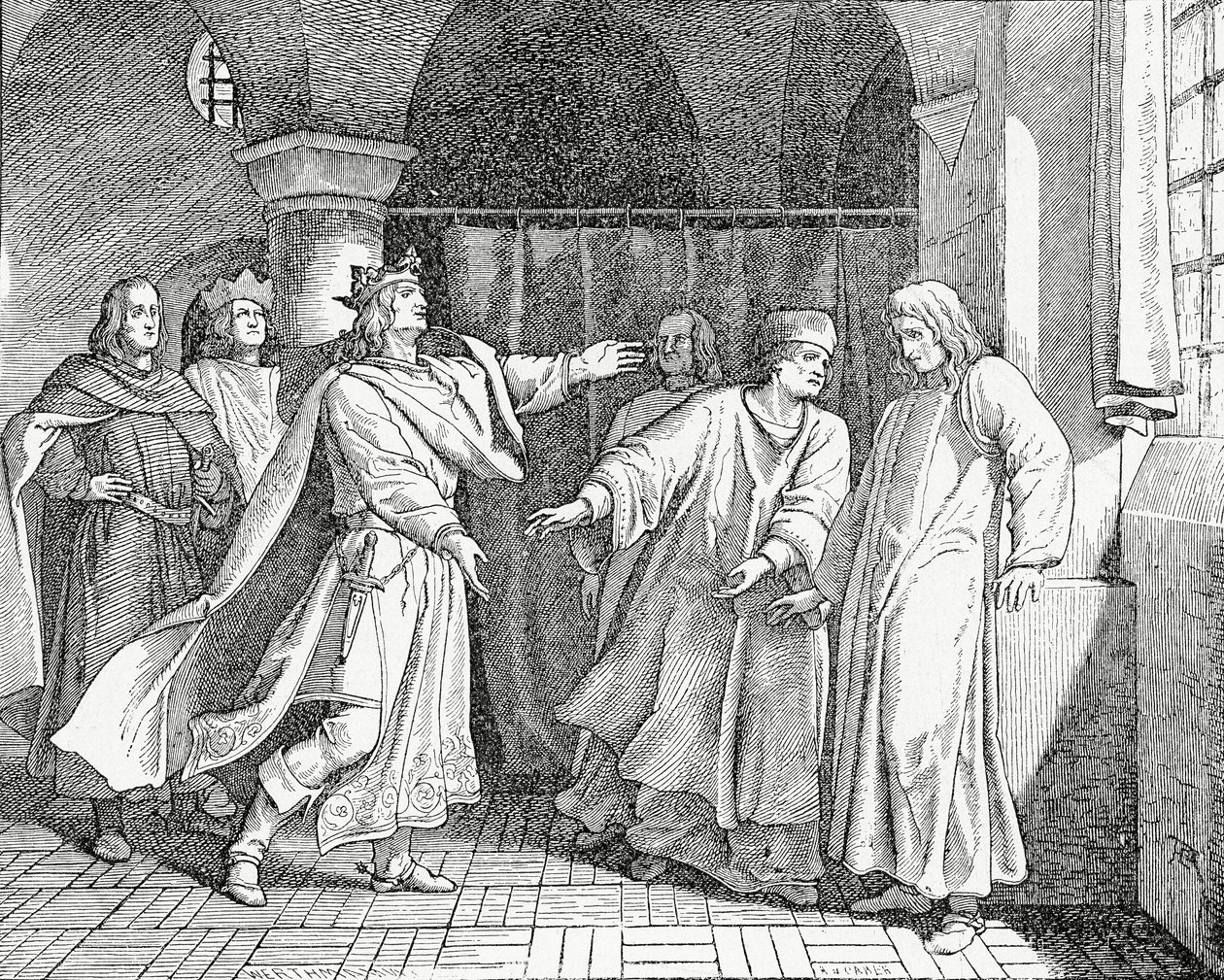 Reconciliation of Louis IV, King of the Romans, with Frederick the Fair, King of Germany in 1325, 1882 by English School