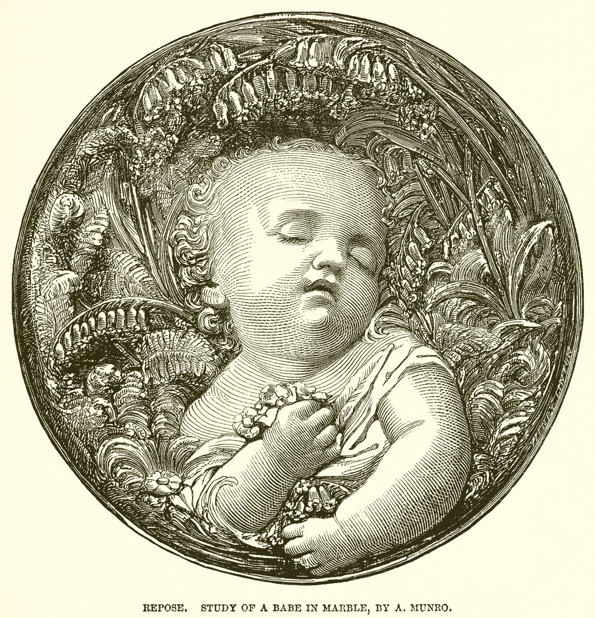 Repose. Study of a Babe in Marble by A. Munro by English School