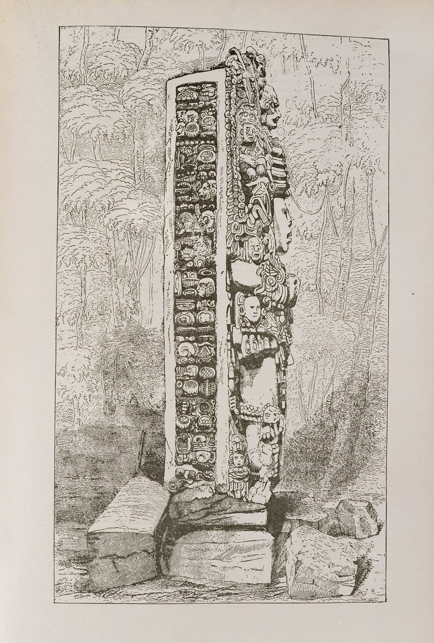 Representation of Mayan Hieroglyphics on a Stele, from 