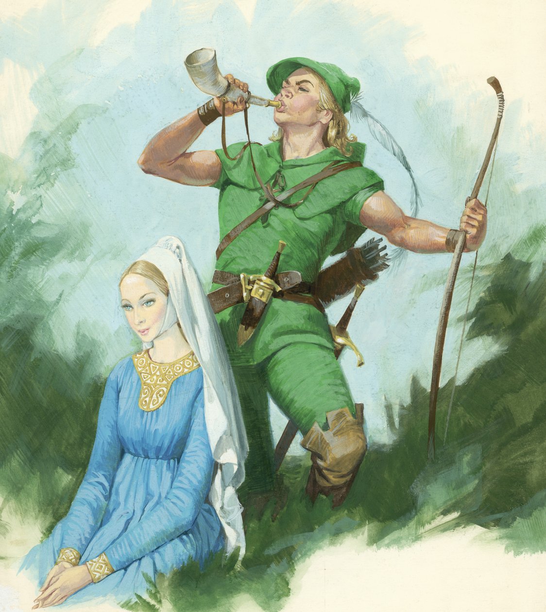 Robin Hood Blowing a Horn by English School
