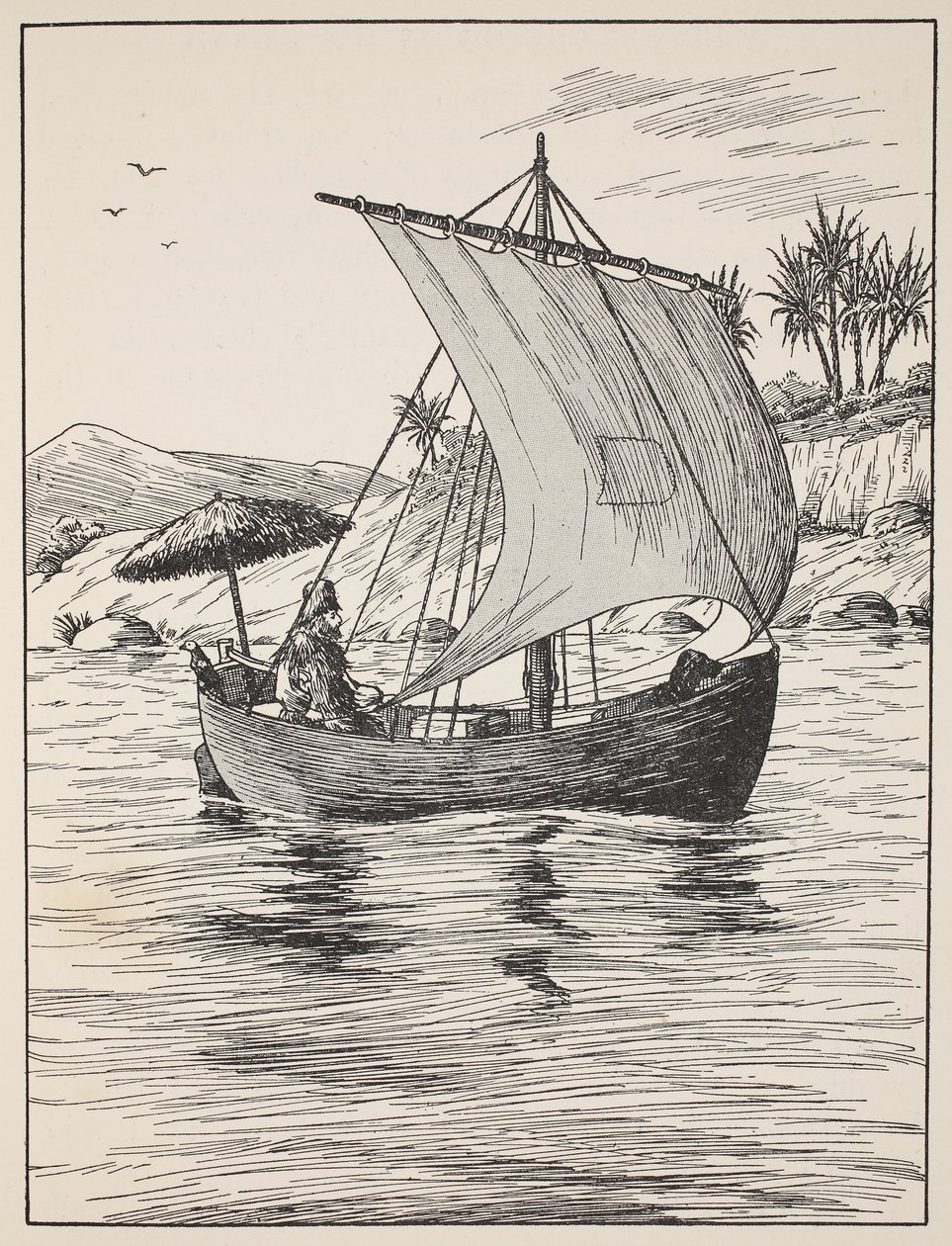 Robinson Crusoe on his boat by English School
