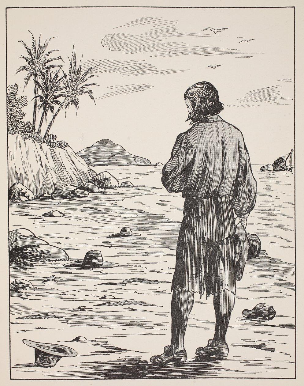 Robinson Crusoe on his island, illustration from The Story of Robinson Crusoe: An adaptation for children following Defoe
