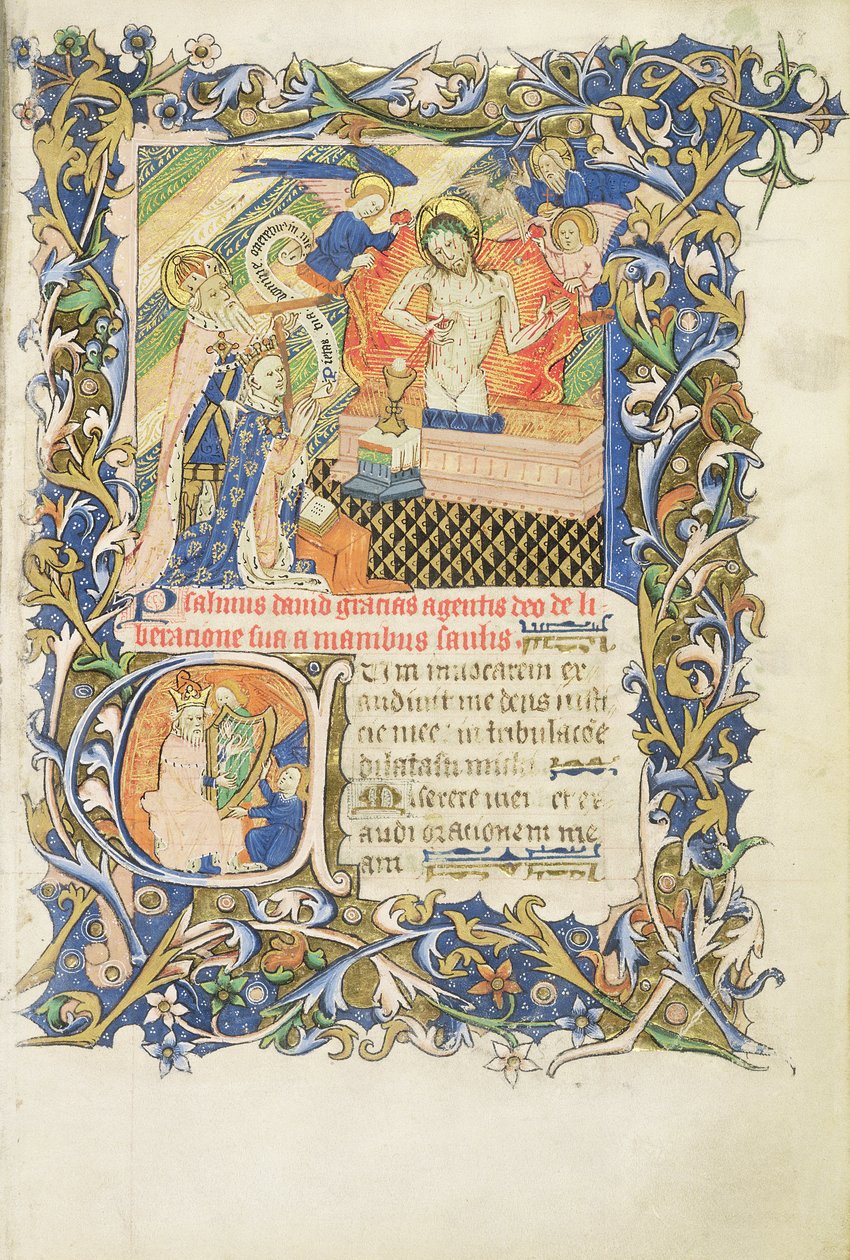 Crowned Figure Supported by Grey Bearded Saint Kneeling Before an Image of Pity, from the Psalter of Humphrey Duke of Gloucester by English School