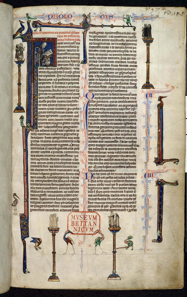 Jerome, Friars on Columns, from the Bible of William of Devon by English School