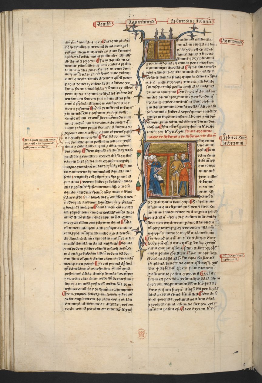 Royal 6 E VI, f.128v Arbiter, Arbitrium (Judge, Decision), from 