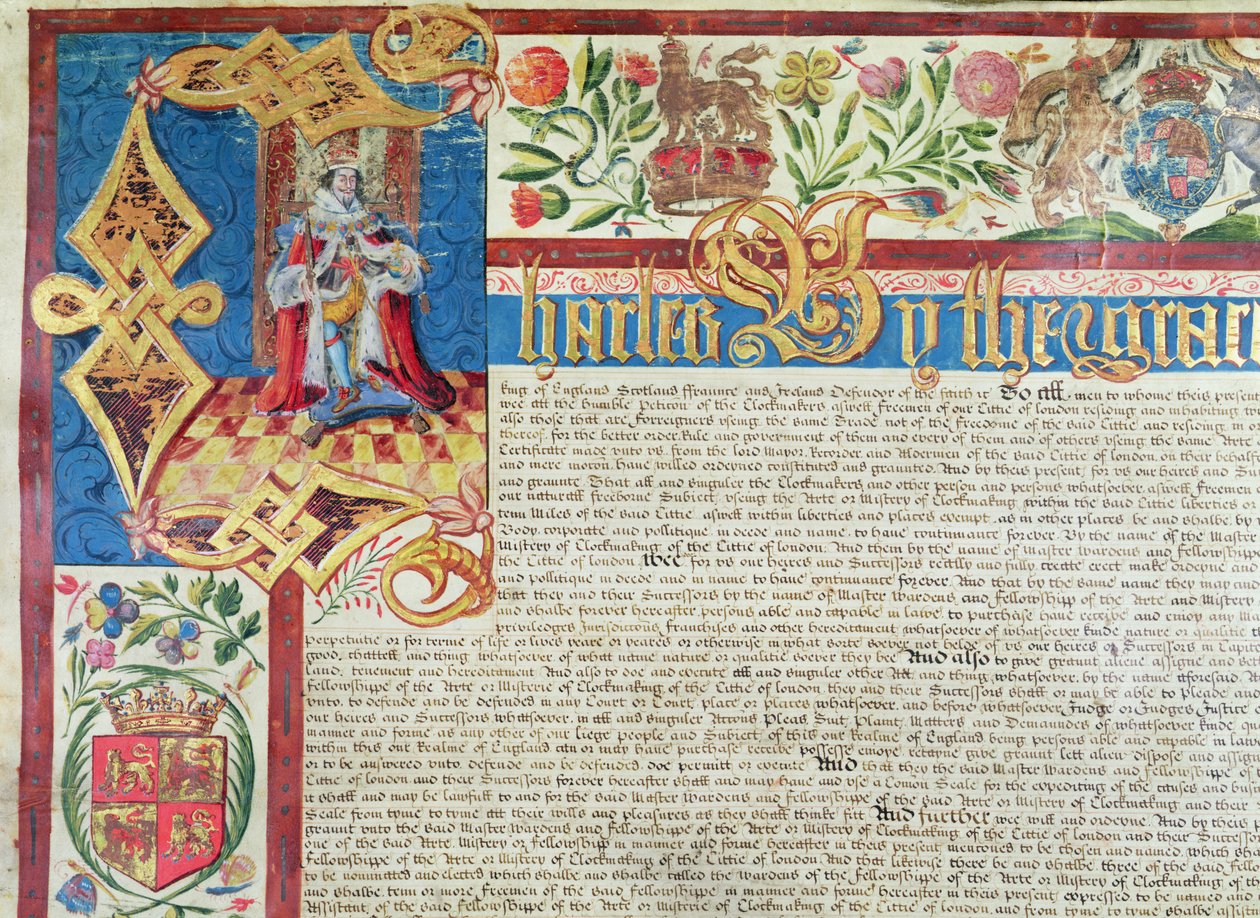 Royal Charter for the Company of Clothmakers in the Reign of Charles II (detail) by English School