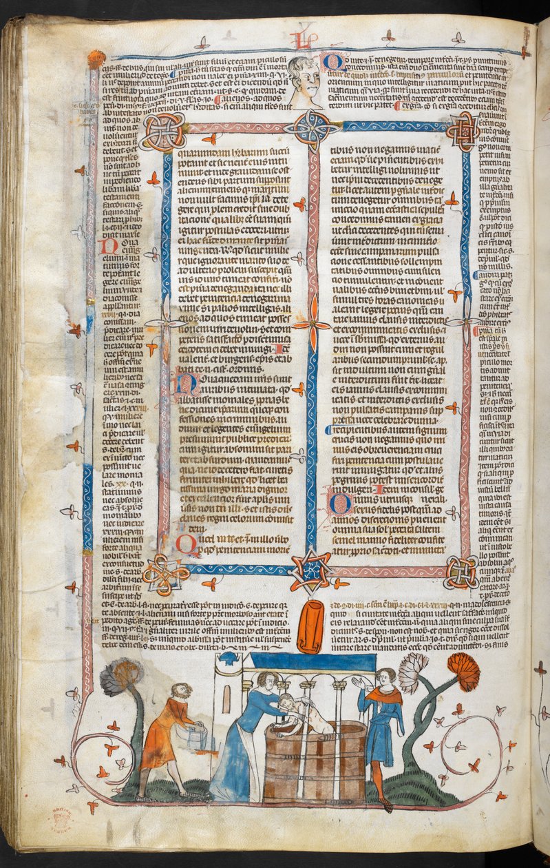 Bathing a Plague Victim and Marginal Decoration, illustration from 