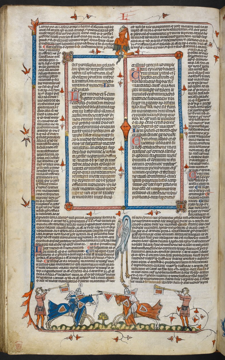 Knights Jousting with marginal decoration, illustration from the 