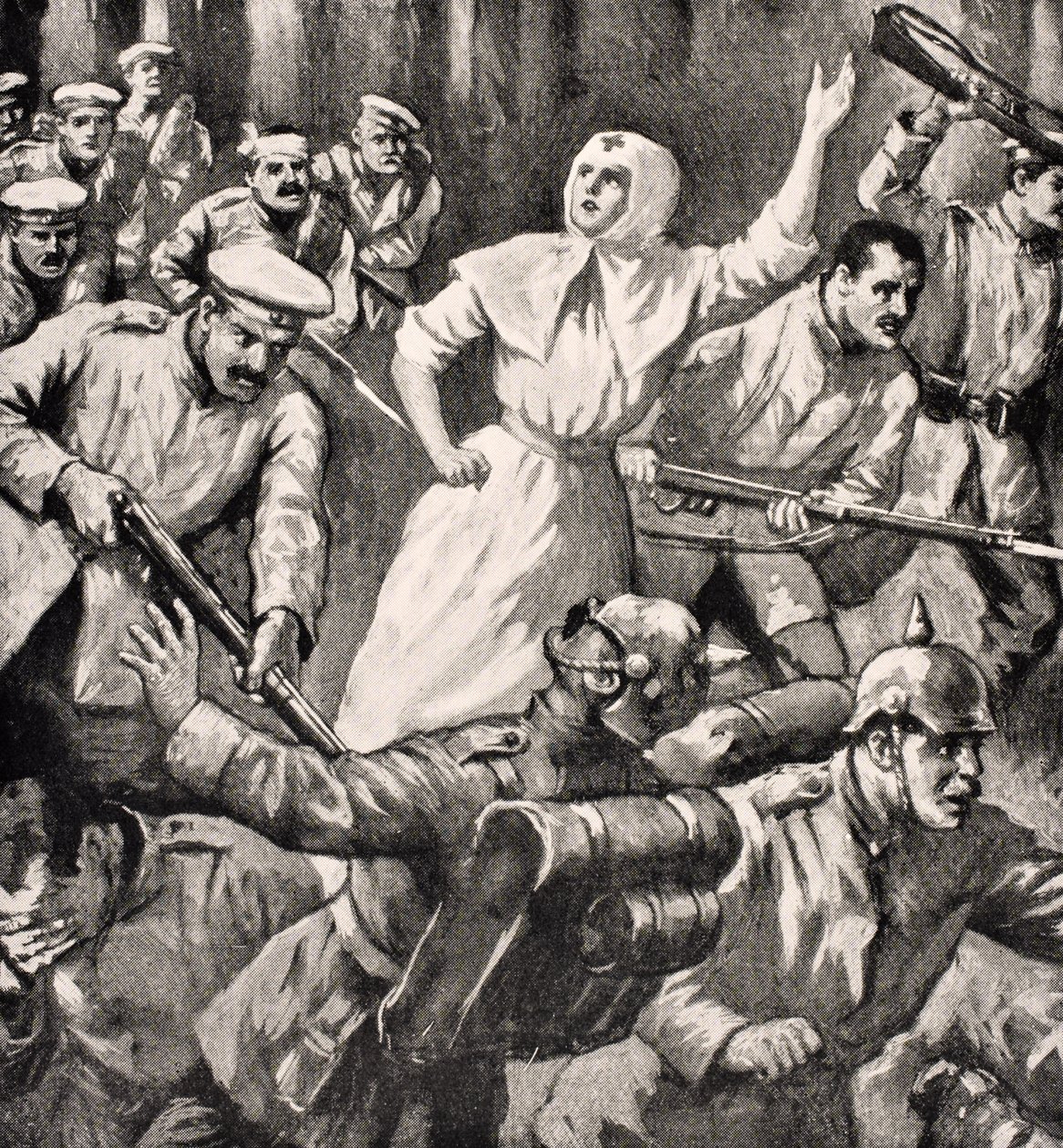 Russian nurse Mira Miksailovitch Ivanoff leading men against Germans, 1915, from 