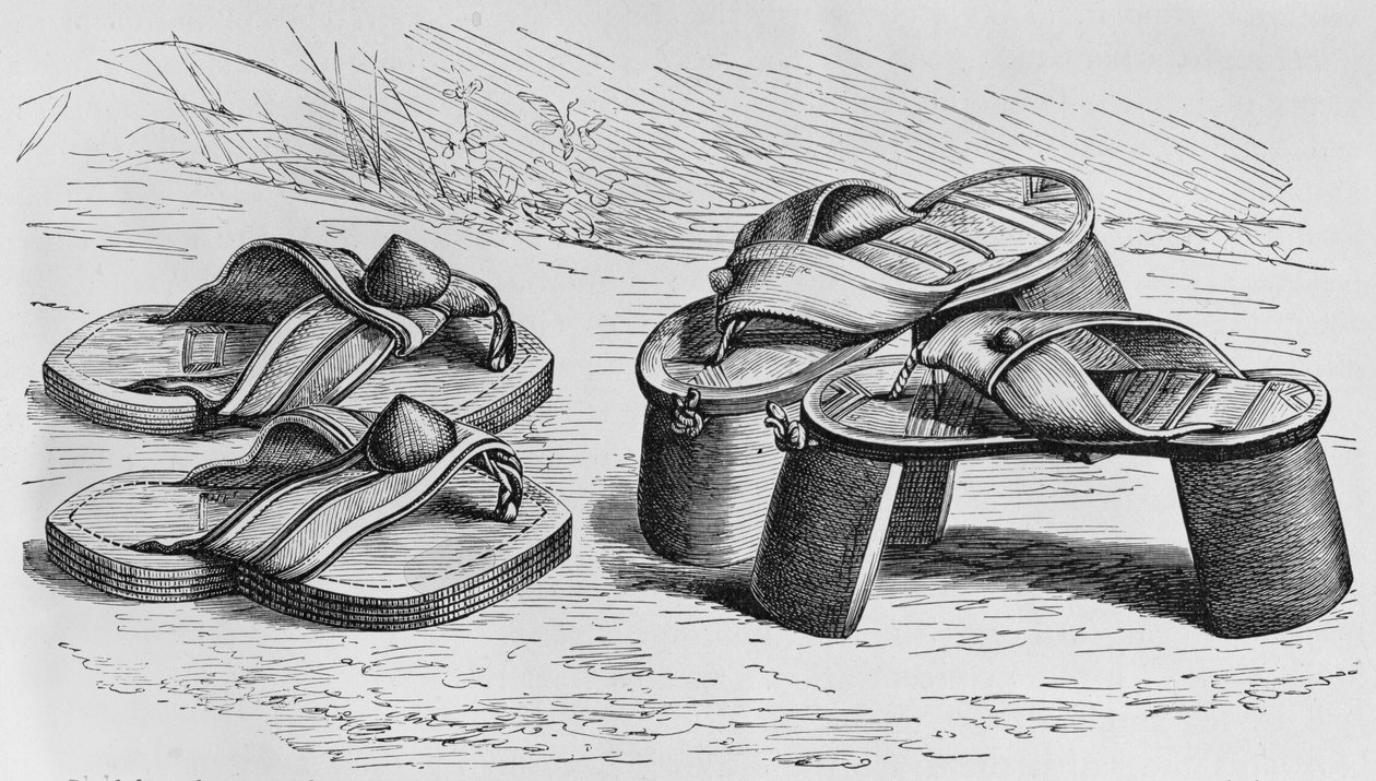Sandals and pattens from the West Soudan, possibly Mandingo, from 