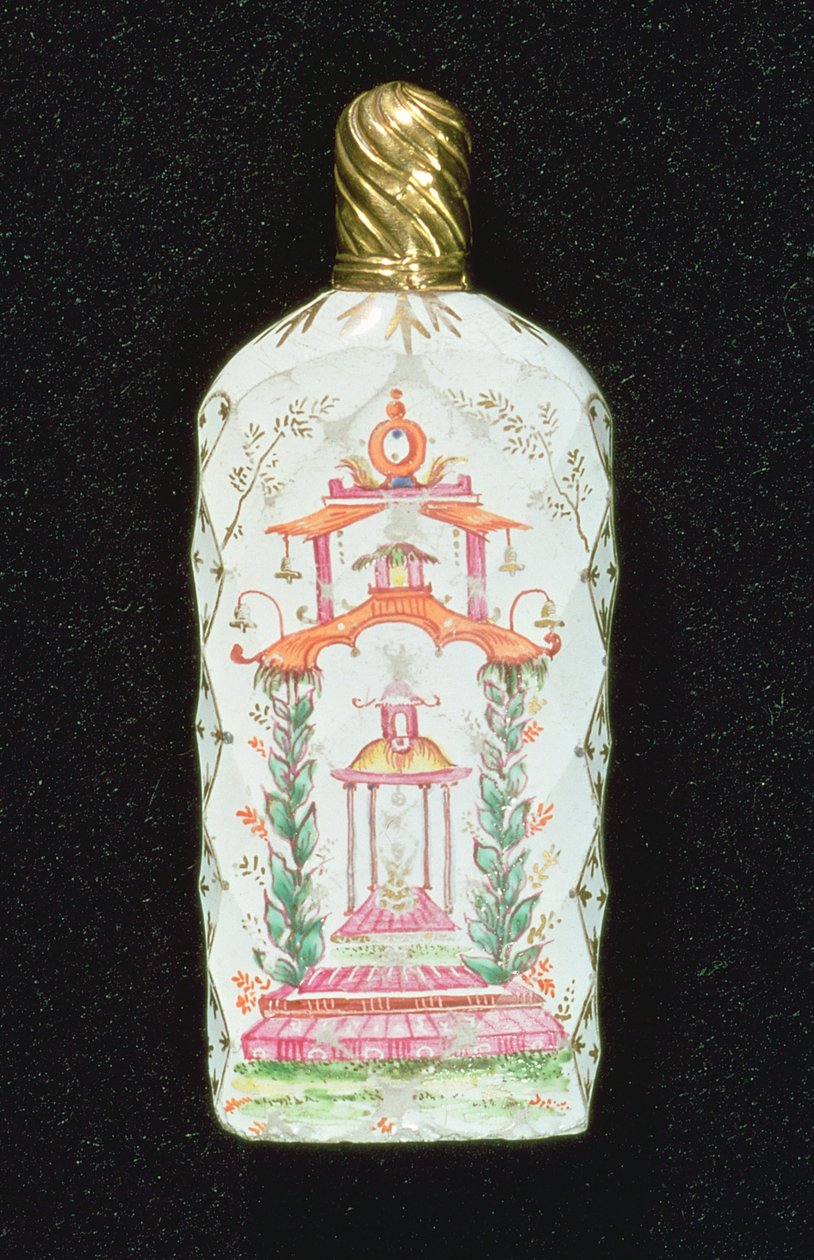 Scent bottle decorated with a pagoda by English School
