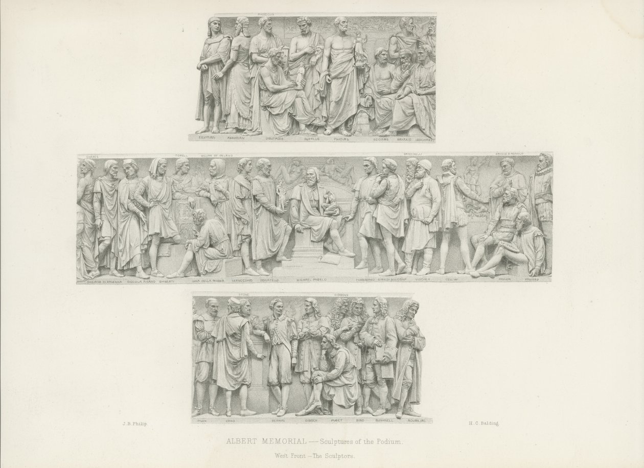Sculptures on the Podium of the Albert Memorial (engraving) by English School