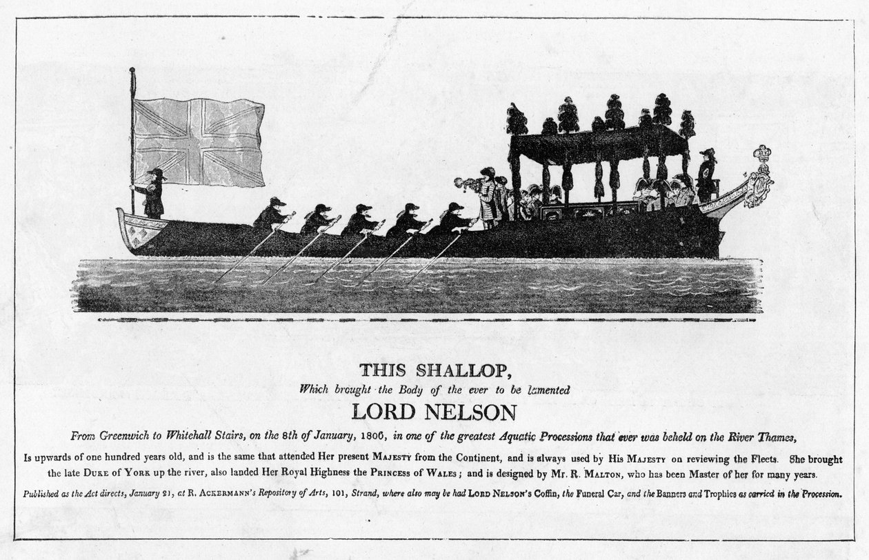 Shallop carrying the body of Lord Nelson, 8th January 1806 from Greenwich to Whitehall Stairs by English School