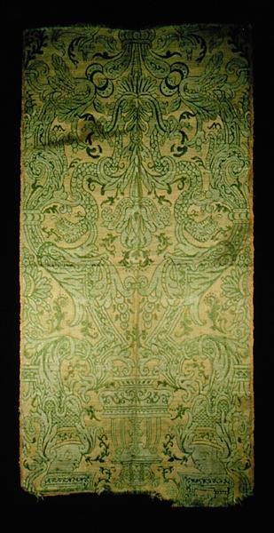 Silk and linen furnishing, late 17th century by English School
