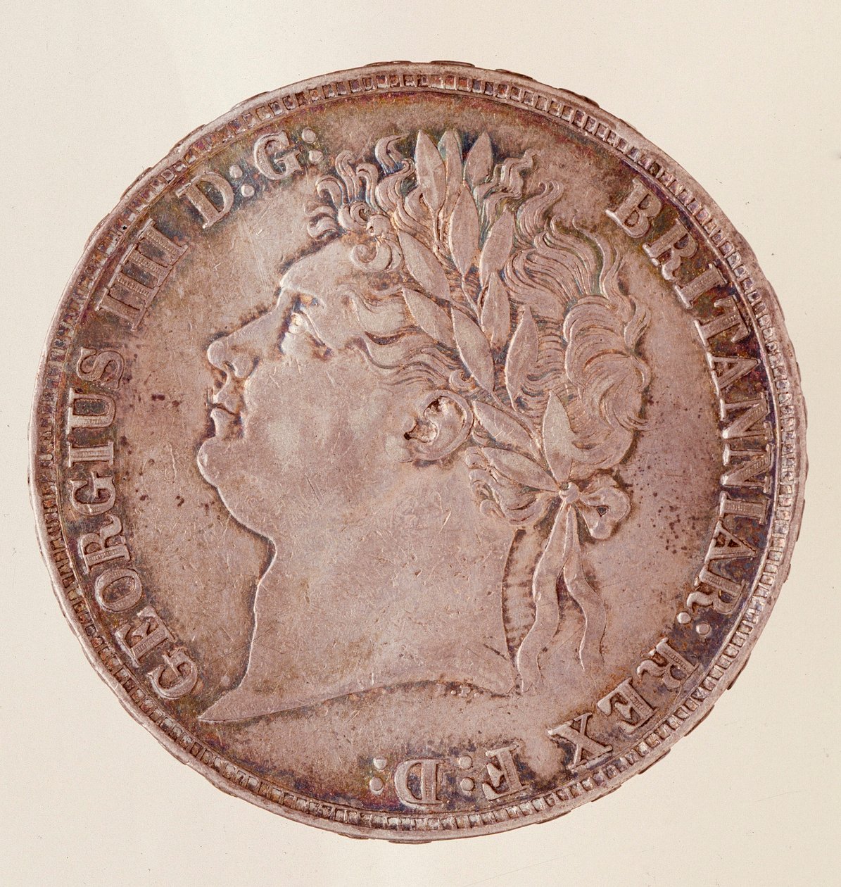 Silver English Crown, Reign of King George IV (1820-1830). Diam. 3.7 cm Naples, Museo Archeologico by English School