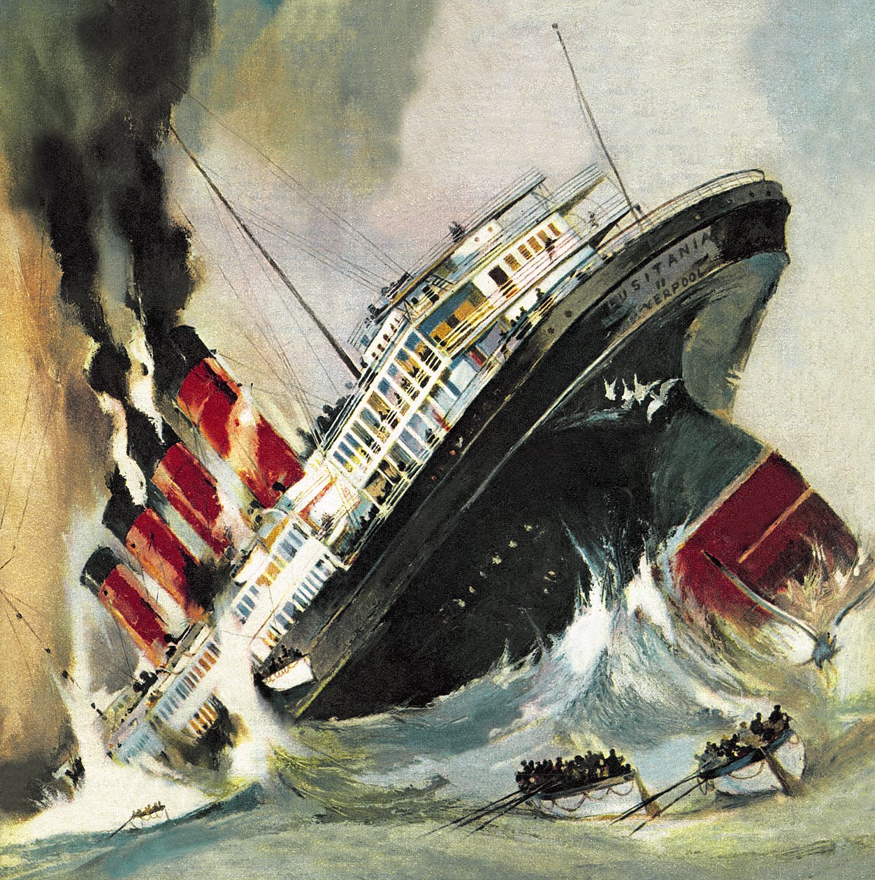 Sinking of the Lusitania on May 1915 by English School